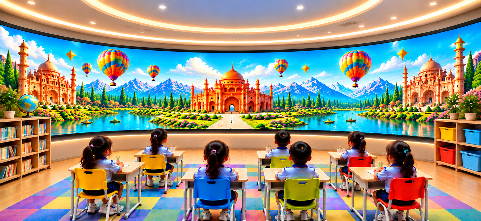 Students experiencing immersive interactive learning in a modern classroom